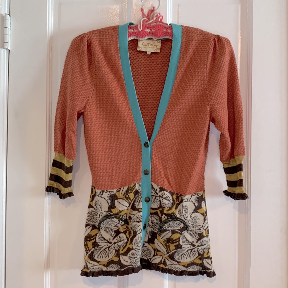 Anthropologie Orange and Teal Cardigan